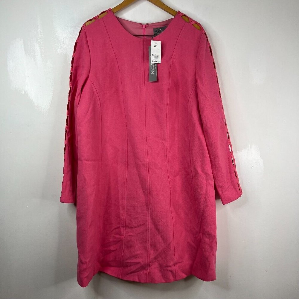 Lela Rose Dress Womens Sz 20 Pink Peony Wave Trim Inset Tunic New $1490